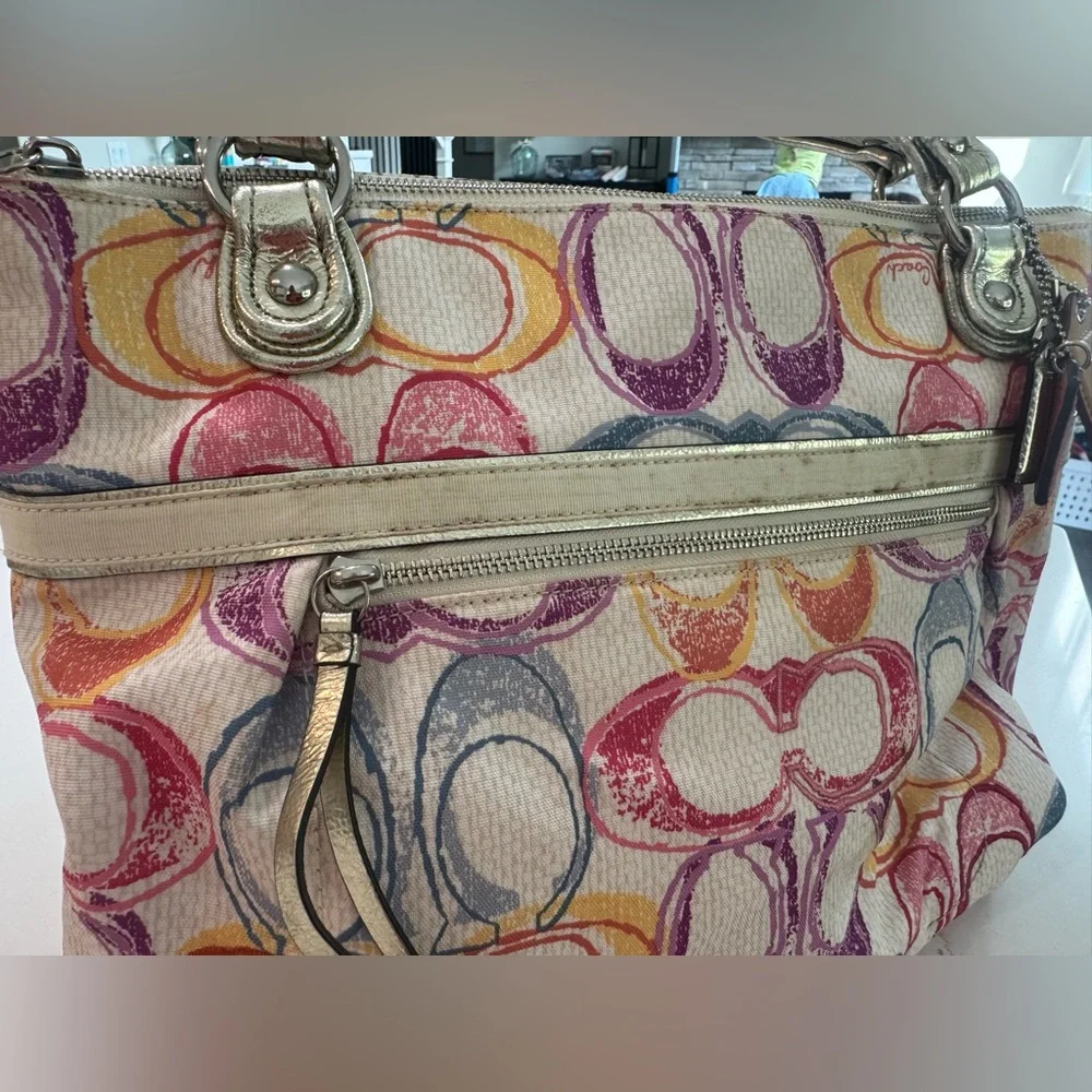 Coach Multicolor Logo Satchel Poppy Shoulder Bag with Gold Accents 19023 - Picture 3 of 10